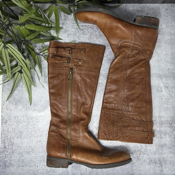 Franco Sarto I Poet Cognac Brown Leather Upper Tall Riding Boots Size 7.5 - Picture 1 of 9